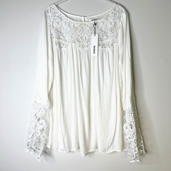 BB Dakota Tops - BB Dakota Top Women L White Lace Trim Long Slv Flowy Tunic Boho Fairy Twee NWT